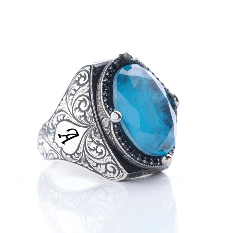 RARE PRINCE by CARAT SUTRA | Exclusively Designed Ring with Blue Topaz | 925 Sterling Silver Oxidized Ring | Men's Jewelry | With Certificate of Authenticity and 925 Hallmark - Image 4