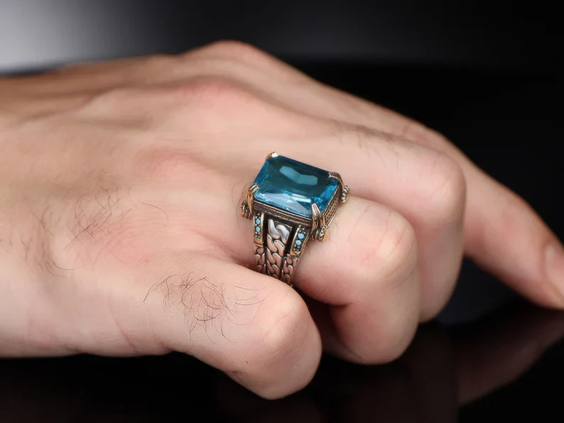 RARE PRINCE by CARAT SUTRA | Exclusively Designed Ring with Blue Topaz | 925 Sterling Silver Oxidized Ring | Men's Jewelry | With Certificate of Authenticity and 925 Hallmark - Image 2