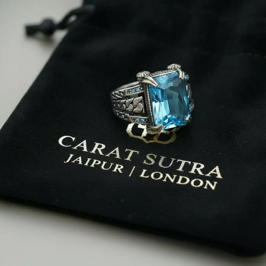 RARE PRINCE by CARAT SUTRA | Exclusively Designed Ring with Blue Topaz | 925 Sterling Silver Oxidized Ring | Men's Jewelry | With Certificate of Authenticity and 925 Hallmark - Image 3