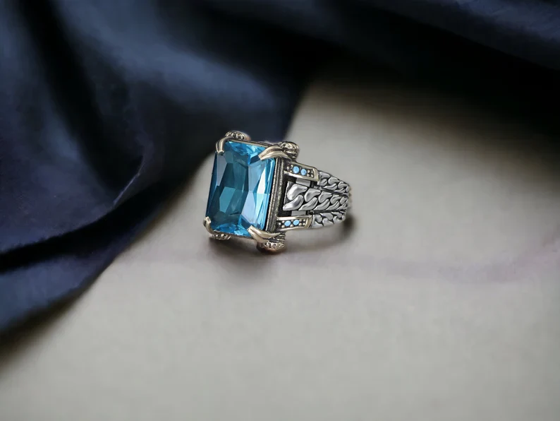 RARE PRINCE by CARAT SUTRA | Exclusively Designed Ring with Blue Topaz | 925 Sterling Silver Oxidized Ring | Men's Jewelry | With Certificate of Authenticity and 925 Hallmark - Image 4