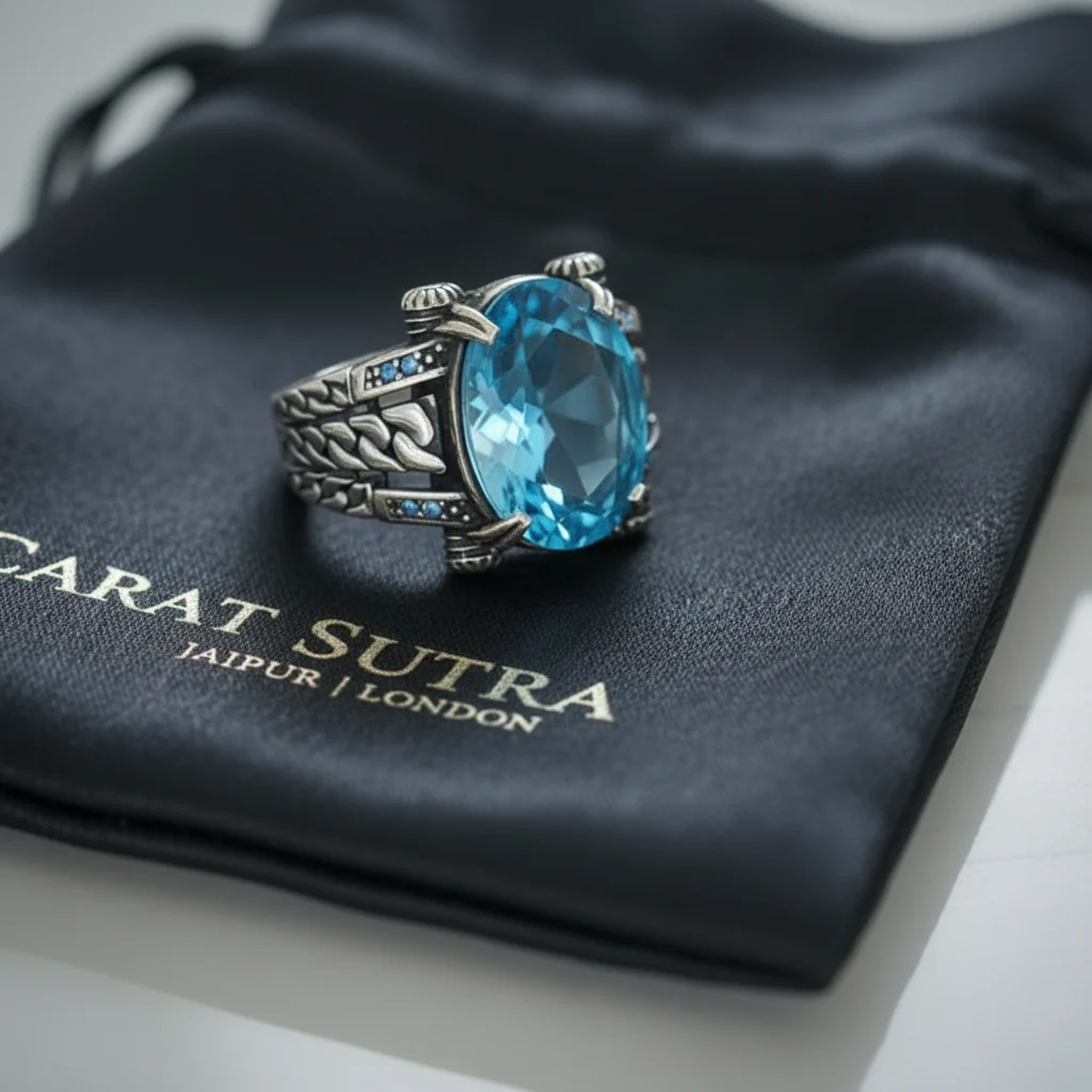 RARE PRINCE by CARAT SUTRA | Exclusively Designed Ring with Blue Topaz | 925 Sterling Silver Oxidized Ring | Men's Jewelry | With Certificate of Authenticity and 925 Hallmark - Image 2