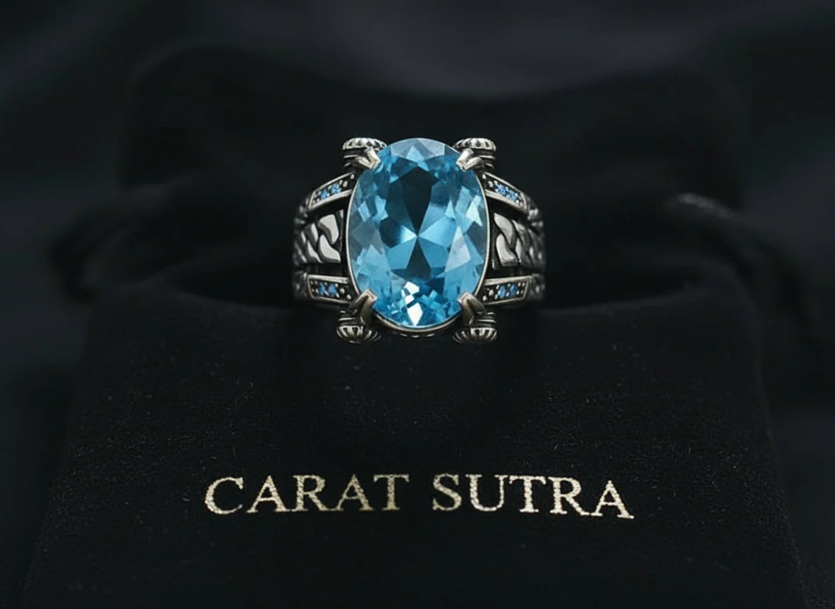 RARE PRINCE by CARAT SUTRA | Exclusively Designed Ring with Blue Topaz | 925 Sterling Silver Oxidized Ring | Men's Jewelry | With Certificate of Authenticity and 925 Hallmark - Image 3