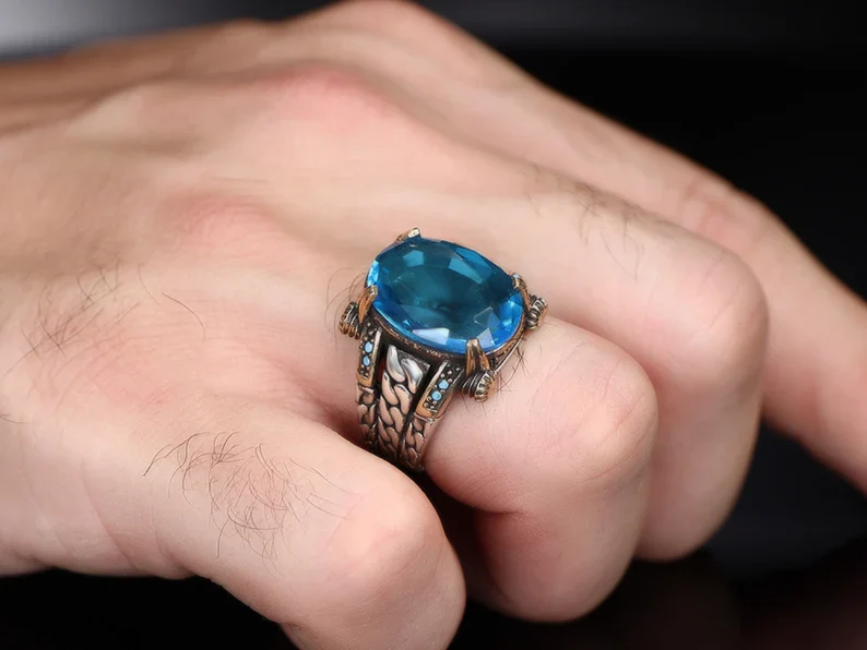 RARE PRINCE by CARAT SUTRA | Exclusively Designed Ring with Blue Topaz | 925 Sterling Silver Oxidized Ring | Men's Jewelry | With Certificate of Authenticity and 925 Hallmark - Image 4