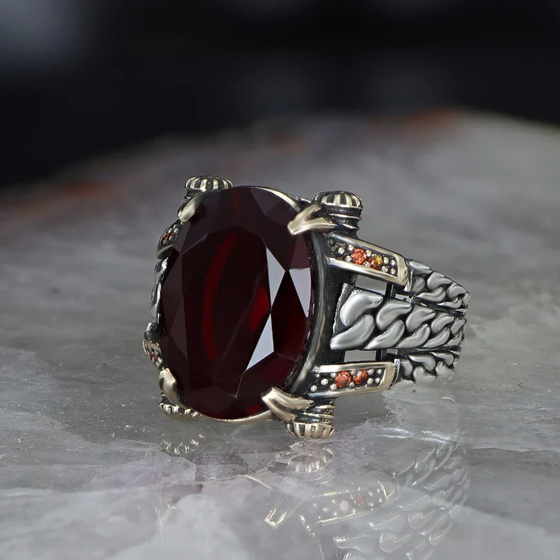 RARE PRINCE by CARAT SUTRA | Exclusively Designed Ring with Natural Gomed | 925 Sterling Silver Oxidized Ring | Men's Jewelry | With Certificate of Authenticity and 925 Hallmark