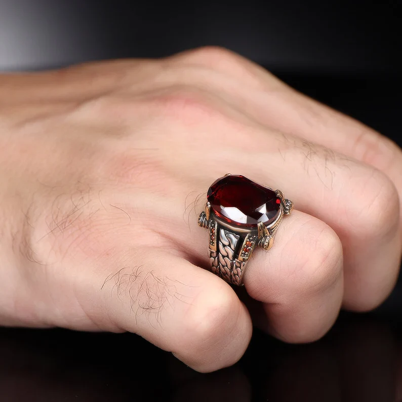 RARE PRINCE by CARAT SUTRA | Exclusively Designed Ring with Natural Gomed | 925 Sterling Silver Oxidized Ring | Men's Jewelry | With Certificate of Authenticity and 925 Hallmark - Image 2