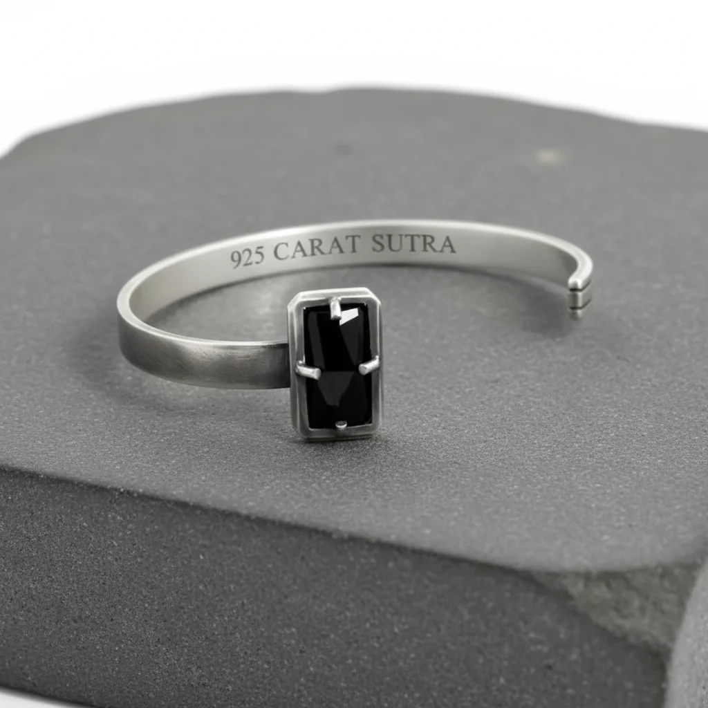 RARE PRINCE by CARAT SUTRA | Natural Black Onyx Bracelet for Men | 925 Sterling Silver Bracelet | Men's Jewelry | With Certificate of Authenticity and 925 Hallmark