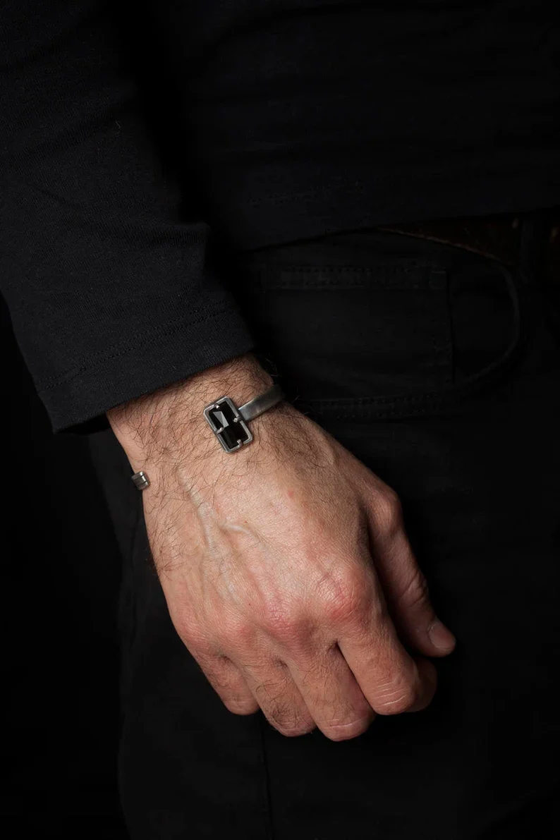 RARE PRINCE by CARAT SUTRA | Natural Black Onyx Bracelet for Men | 925 Sterling Silver Bracelet | Men's Jewelry | With Certificate of Authenticity and 925 Hallmark - Image 2