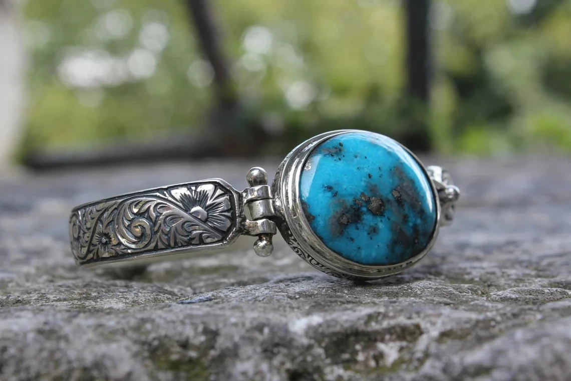 Hand-Engraved Bracelet Cuff with 35 Ct Natural Irani Turquoise | 925 Sterling Silver Bracelet | With Certificate of Authenticity and 925 Hallmark - Image 5
