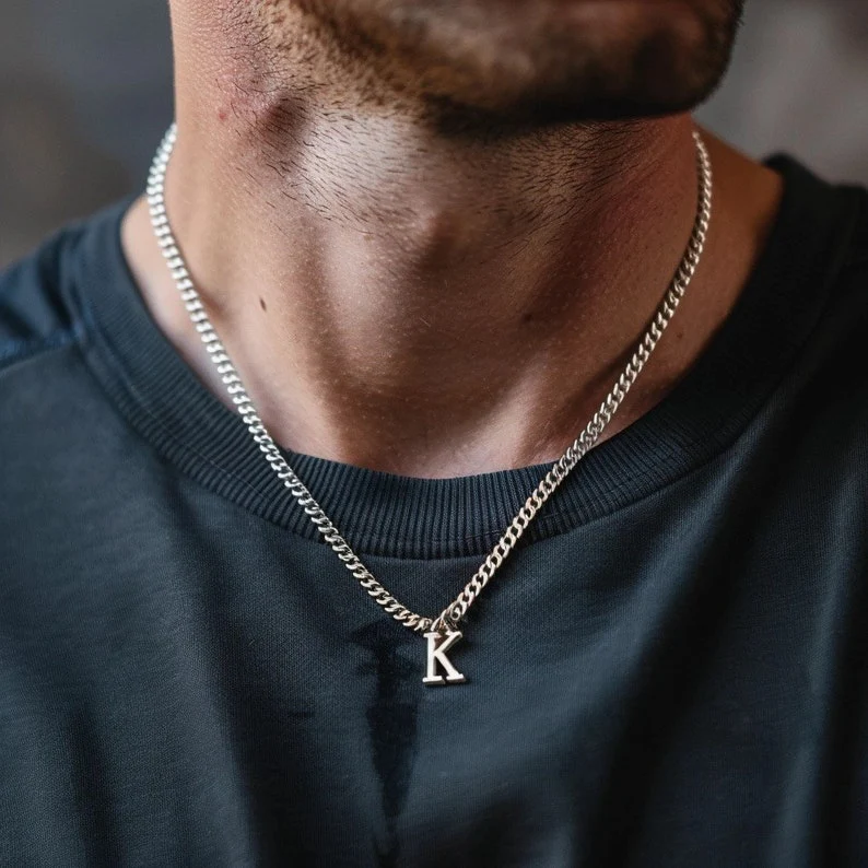RARE PRINCE by CARAT SUTRA | Minimalist Solid 5mm Cuban Link Chain with Custom Name Initial (Rhodium Plated) | 925 Sterling Silver Chain | Men's Jewelry | With Certificate of Authenticity and 925 Hallmark - Image 2