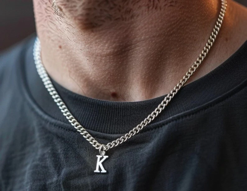 RARE PRINCE by CARAT SUTRA | Minimalist Solid 5mm Cuban Link Chain with Custom Name Initial (Rhodium Plated) | 925 Sterling Silver Chain | Men's Jewelry | With Certificate of Authenticity and 925 Hallmark - Image 3
