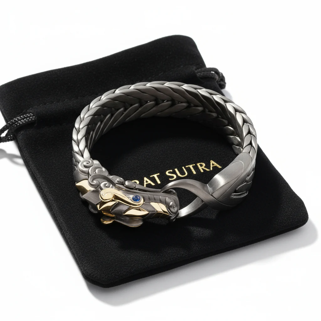RARE PRINCE by CARAT SUTRA | Naga Oxidized Dragon Bracelet with Blue Eyes in Gun Metal Finish | 925 Sterling Silver Oxidized Bracelet | Unisex Jewelry | With Certificate of Authenticity and 925 Hallmark - Image 2