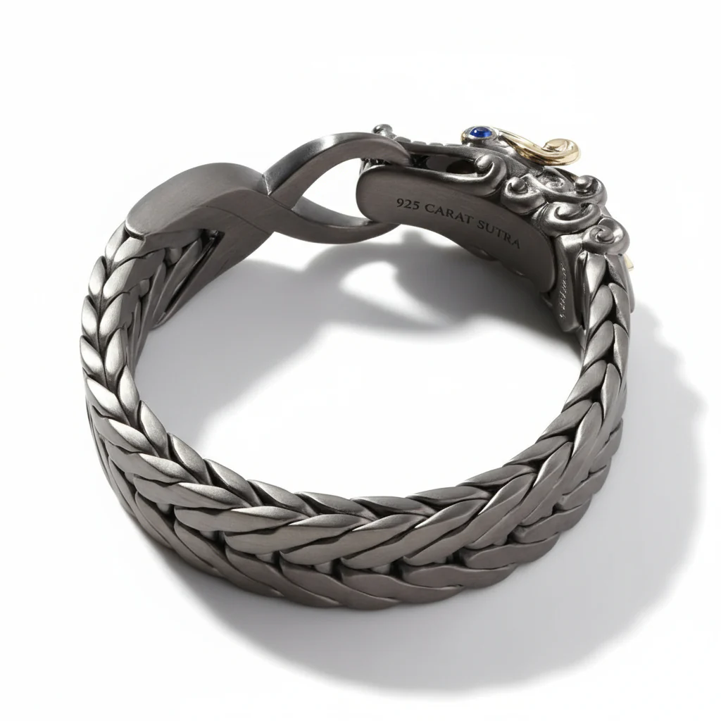 RARE PRINCE by CARAT SUTRA | Naga Oxidized Dragon Bracelet with Blue Eyes in Gun Metal Finish | 925 Sterling Silver Oxidized Bracelet | Unisex Jewelry | With Certificate of Authenticity and 925 Hallmark - Image 3