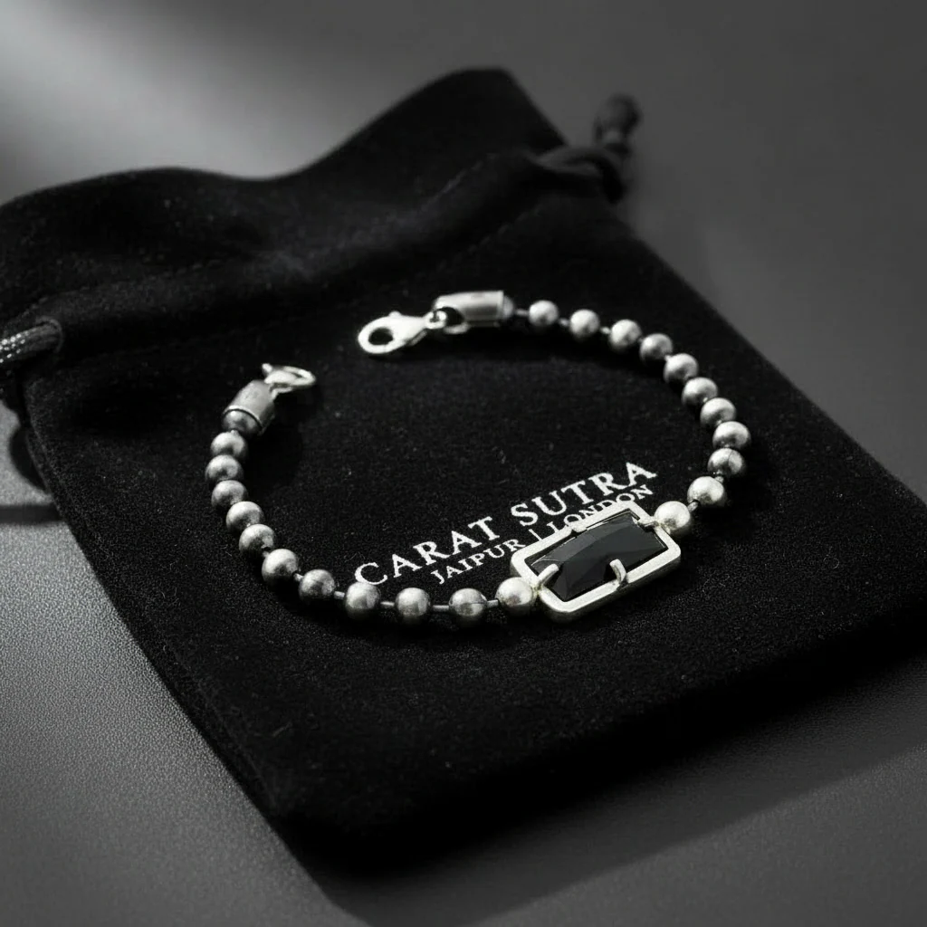 RARE PRINCE by CARAT SUTRA |  Natural Black Onyx Bracelet for Men | 925 Sterling Silver Bracelet | Men's Jewelry | With Certificate of Authenticity and 925 Hallmark - Image 3