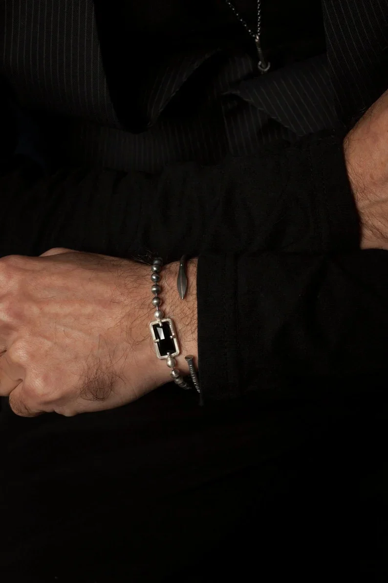 RARE PRINCE by CARAT SUTRA |  Natural Black Onyx Bracelet for Men | 925 Sterling Silver Bracelet | Men's Jewelry | With Certificate of Authenticity and 925 Hallmark - Image 6