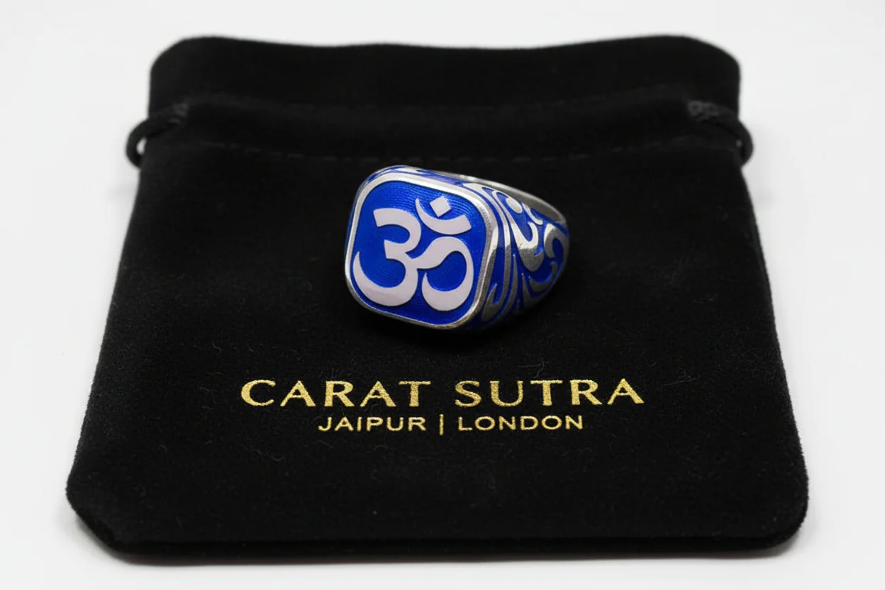 RARE PRINCE by CARAT SUTRA | Om Symbol with Blue Enamel Signet Ring for Men, Sterling Silver 925 Ring | Jewellery for Men| With Certificate of Authenticity and 925 Hallmark - Image 2