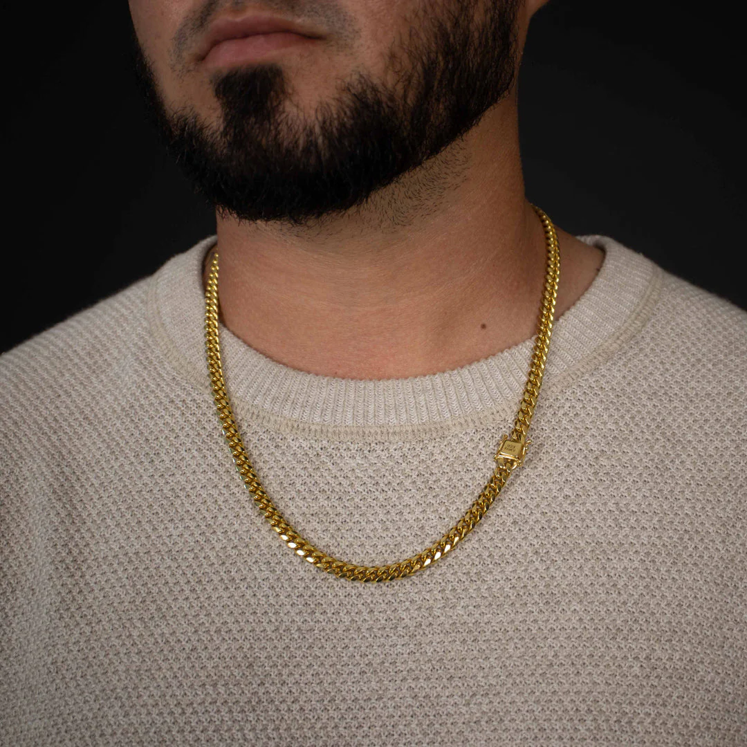 RARE PRINCE by CARAT SUTRA | Solid 8mm Miami Cuban Link Chain with Plain Lock (22K Yellow Gold Plated) | 925 Sterling Silver Chain | Men's Jewelry | With Certificate of Authenticity and 925 Hallmark - Image 2