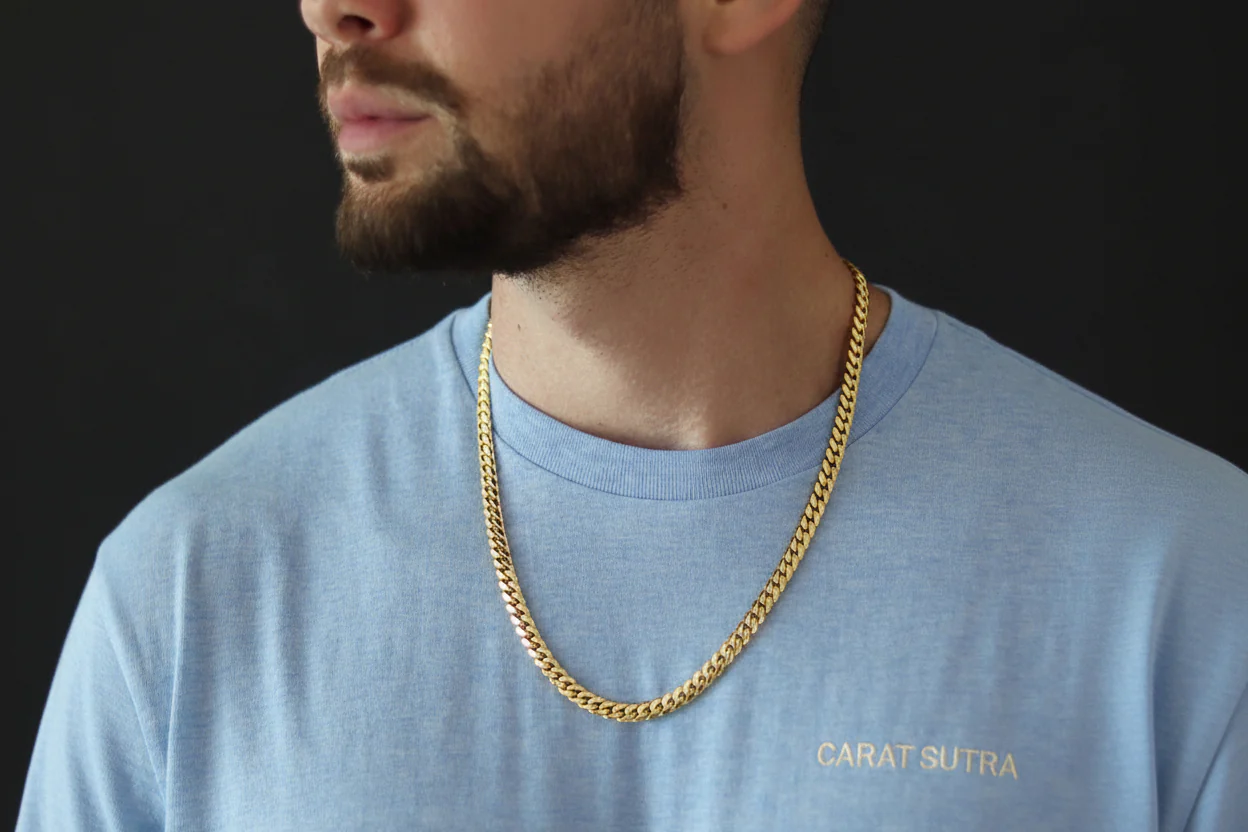 RARE PRINCE by CARAT SUTRA | Solid 8mm Miami Cuban Link Chain with Plain Lock (22K Yellow Gold Plated) | 925 Sterling Silver Chain | Men's Jewelry | With Certificate of Authenticity and 925 Hallmark - Image 4