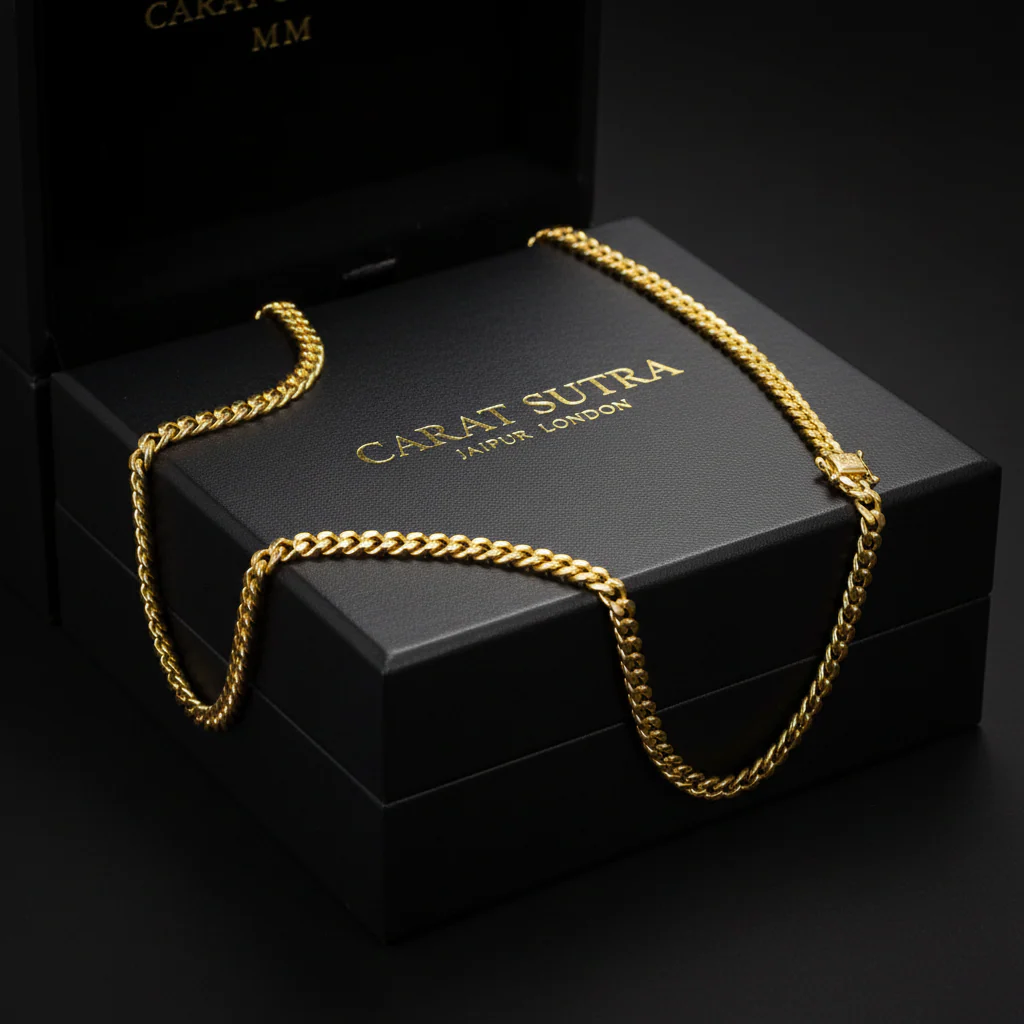 RARE PRINCE by CARAT SUTRA | Solid 8mm Miami Cuban Link Chain with Plain Lock (22K Yellow Gold Plated) | 925 Sterling Silver Chain | Men's Jewelry | With Certificate of Authenticity and 925 Hallmark - Image 5