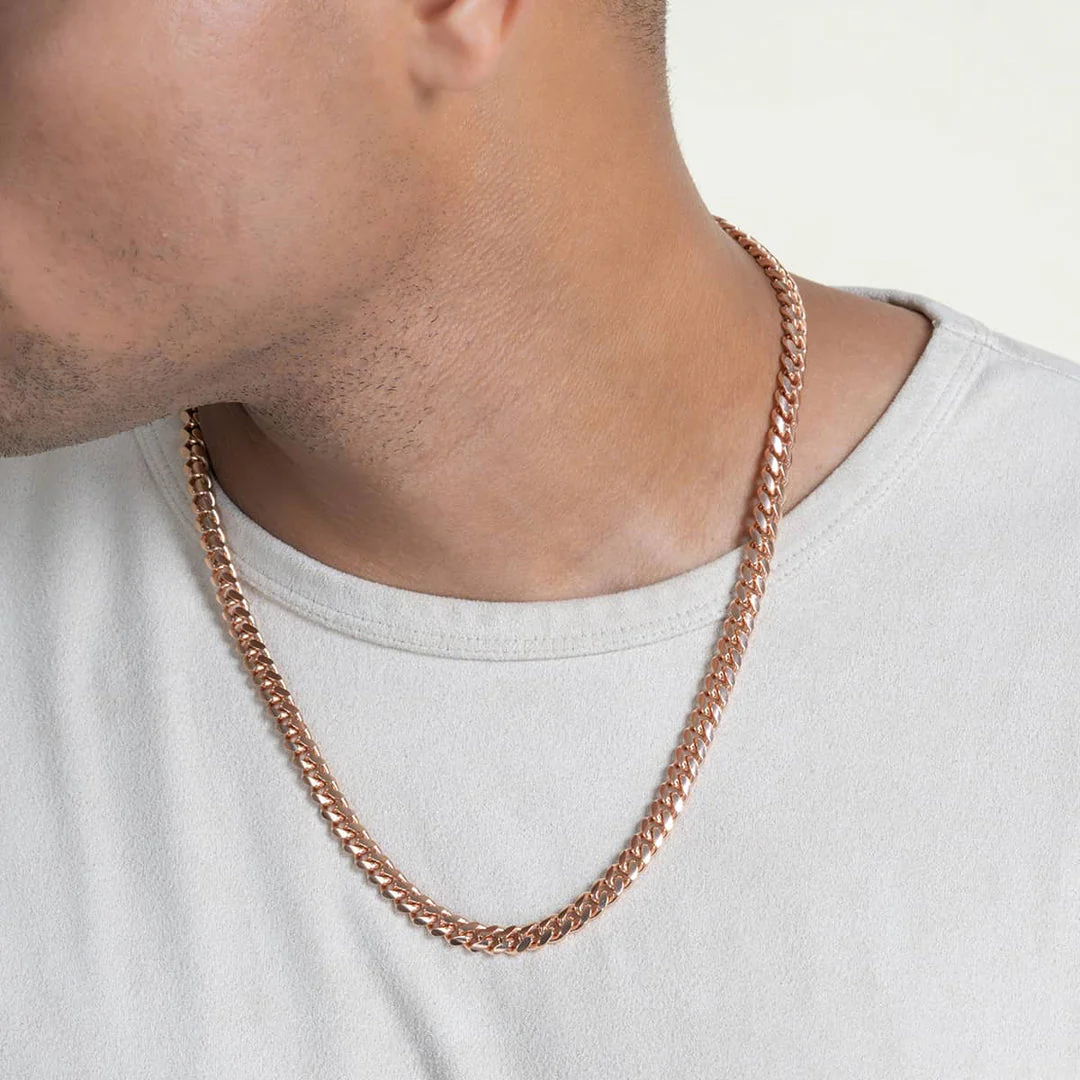 RARE PRINCE by CARAT SUTRA | Solid 8mm Miami Cuban Link Chain with Plain Lock (22K Rose Gold Plated) | 925 Sterling Silver Chain | Men's Jewelry | With Certificate of Authenticity and 925 Hallmark - Image 2