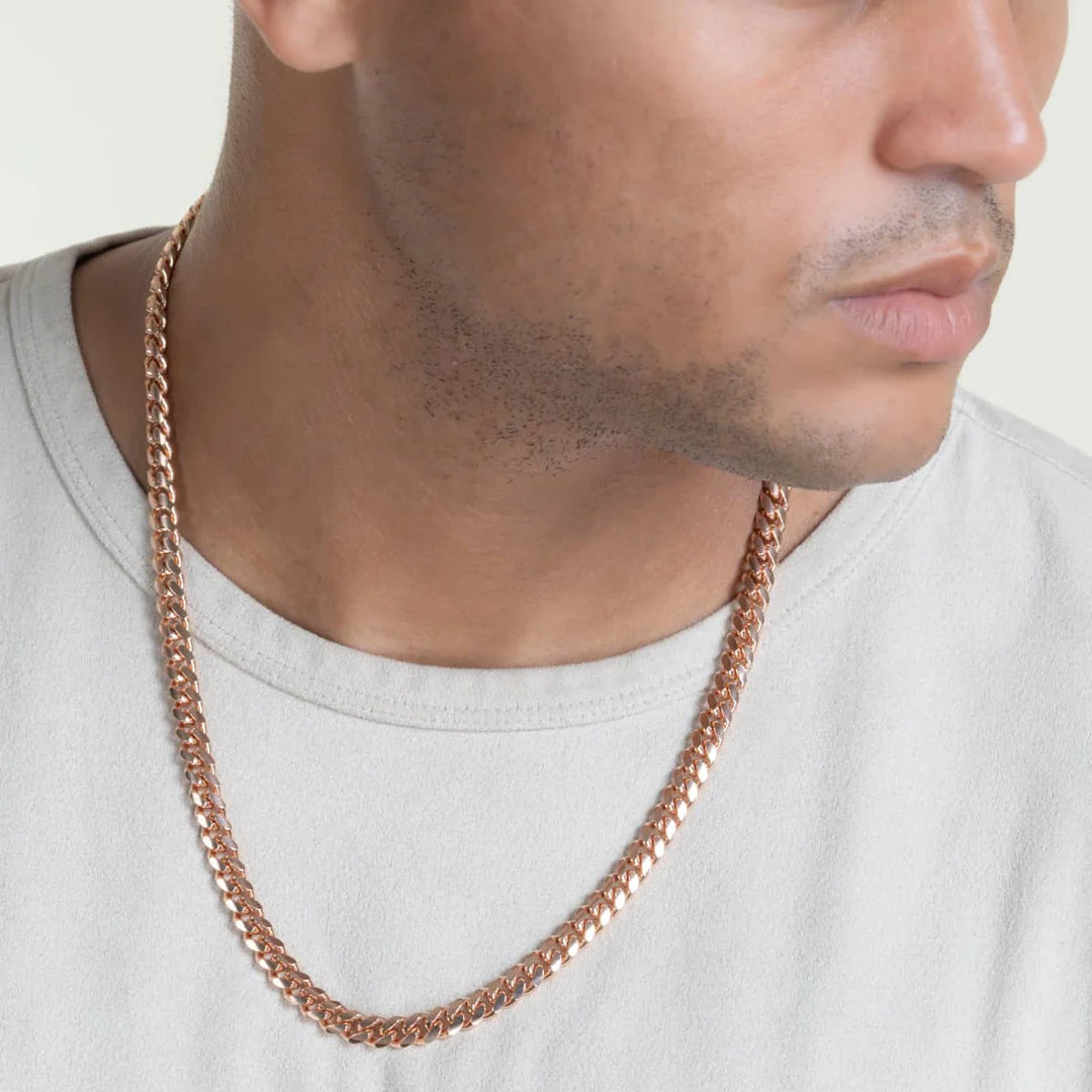 RARE PRINCE by CARAT SUTRA | Solid 8mm Miami Cuban Link Chain with Plain Lock (22K Rose Gold Plated) | 925 Sterling Silver Chain | Men's Jewelry | With Certificate of Authenticity and 925 Hallmark - Image 3