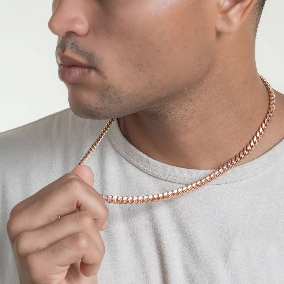 RARE PRINCE by CARAT SUTRA | Solid 8mm Miami Cuban Link Chain with Plain Lock (22K Rose Gold Plated) | 925 Sterling Silver Chain | Men's Jewelry | With Certificate of Authenticity and 925 Hallmark - Image 4