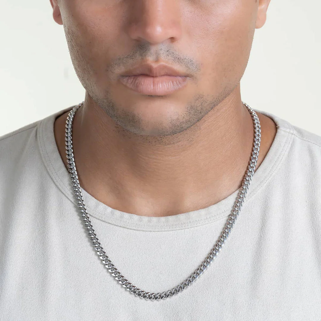 RARE PRINCE by CARAT SUTRA | Solid 8mm Miami Cuban Link Chain with Plain Lock (Rhodium Plated) | 925 Sterling Silver Chain | Men's Jewelry | With Certificate of Authenticity and 925 Hallmark