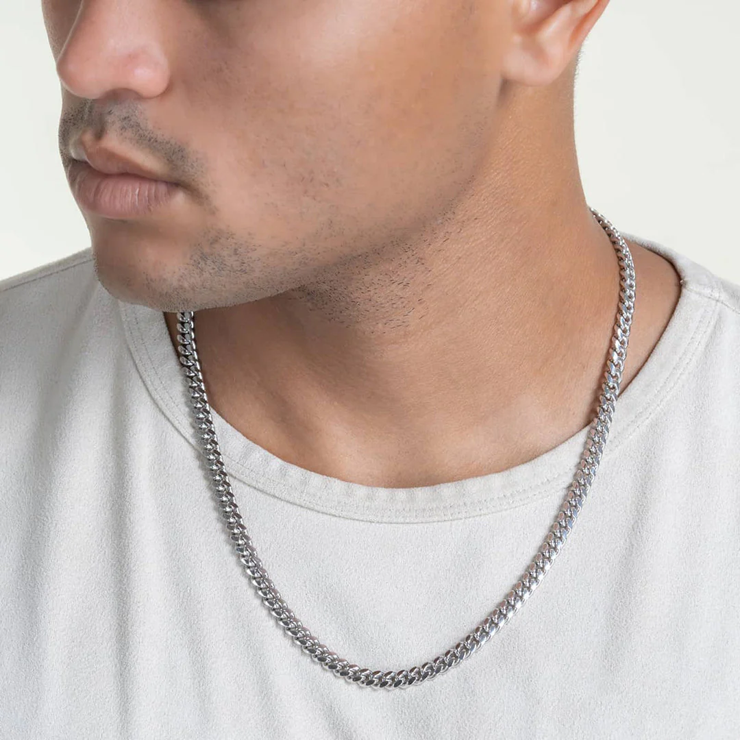 RARE PRINCE by CARAT SUTRA | Solid 8mm Miami Cuban Link Chain with Plain Lock (Rhodium Plated) | 925 Sterling Silver Chain | Men's Jewelry | With Certificate of Authenticity and 925 Hallmark - Image 4
