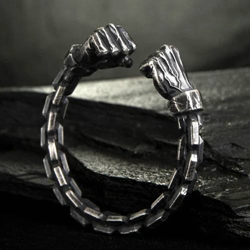 RARE PRINCE by CARAT SUTRA | Unique 925 Silver Oxidized Fists Cuff | Bracelet for Men | 925 Sterling Silver Cuff | Men's Jewelry | With Certificate of Authenticity and 925 Hallmark
