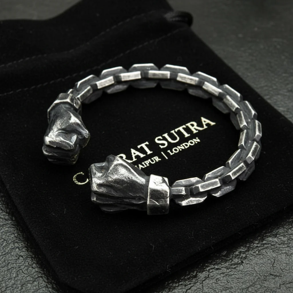 RARE PRINCE by CARAT SUTRA | Unique 925 Silver Oxidized Fists Cuff | Bracelet for Men | 925 Sterling Silver Cuff | Men's Jewelry | With Certificate of Authenticity and 925 Hallmark - Image 3