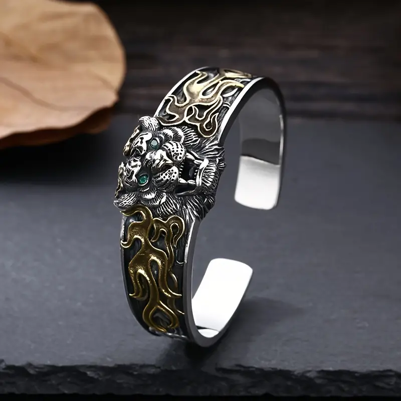 RARE PRINCE by CARAT SUTRA | Unique 925 Silver Oxidized Tiger Cuff Bracelet with Blue Eyes | Bracelet for Men | 925 Sterling Silver Cuff | Men's Jewelry | With Certificate of Authenticity and 925 Hallmark - Image 3