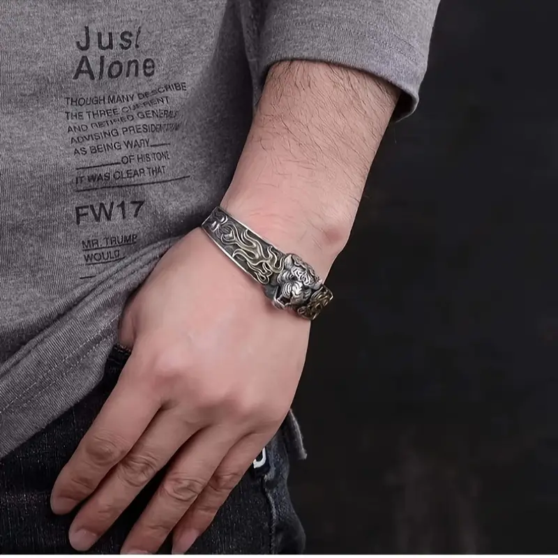RARE PRINCE by CARAT SUTRA | Unique 925 Silver Oxidized Tiger Cuff Bracelet with Blue Eyes | Bracelet for Men | 925 Sterling Silver Cuff | Men's Jewelry | With Certificate of Authenticity and 925 Hallmark - Image 5
