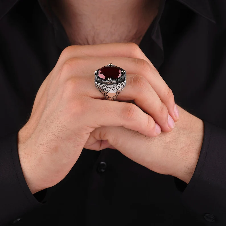 RARE PRINCE by CARAT SUTRA | Unique Custom Name Style Ring with Natural Gomed | 925 Sterling Silver Oxidized Ring | Men's Jewelry | With Certificate of Authenticity and 925 Hallmark - Image 2