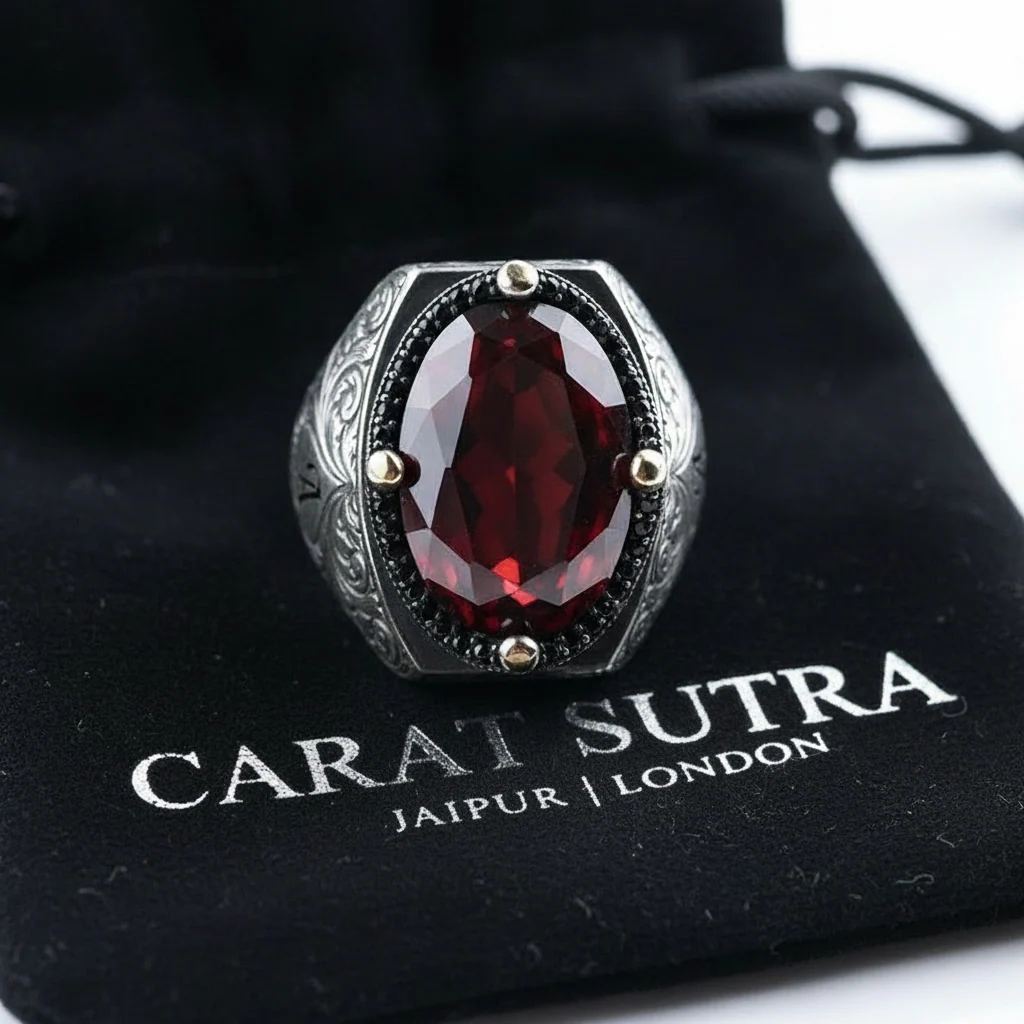 RARE PRINCE by CARAT SUTRA | Unique Custom Name Style Ring with Natural Gomed | 925 Sterling Silver Oxidized Ring | Men's Jewelry | With Certificate of Authenticity and 925 Hallmark - Image 3