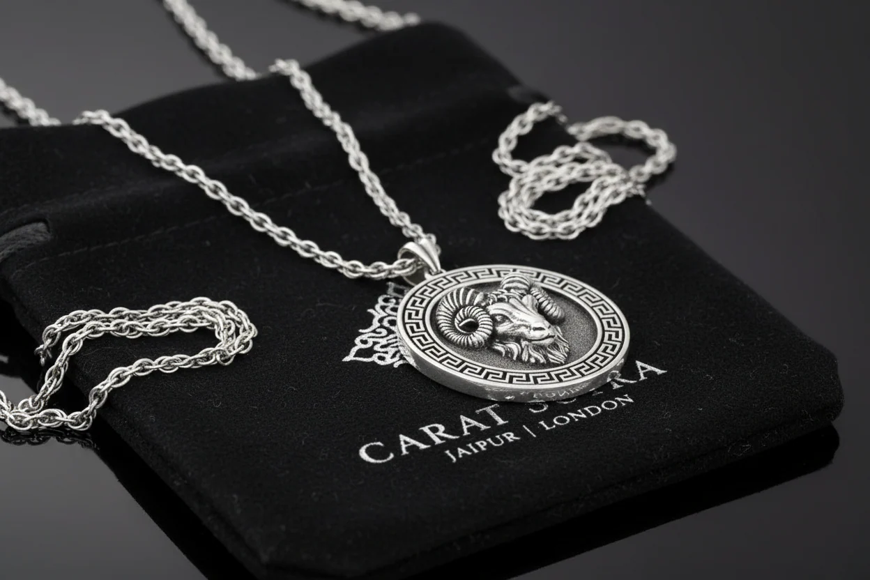 RARE PRINCE by CARAT SUTRA | Unique Designed Pendant for Aries Zodiac for Men | 925 Sterling Silver Oxidized Pendant | Men's Jewelry | With Certificate of Authenticity and 925 Hallmark - Image 2