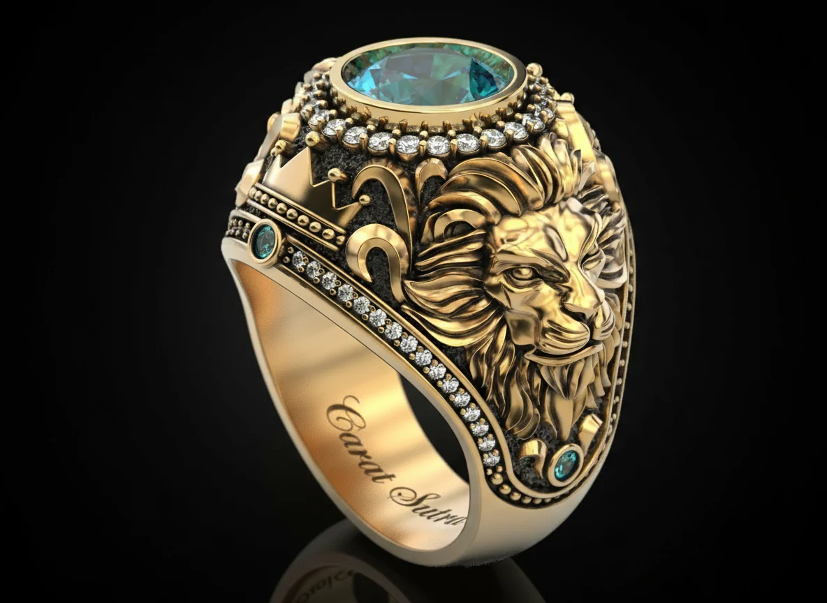 RARE PRINCE by CARAT SUTRA | Unique Designed 22k Gold plated Double Faced Lion Ring with Green Zircon Stone | 925 Sterling Silver Oxidized Ring | Men's Jewelry | With Certificate of Authenticity and 925 Hallmark - Image 4