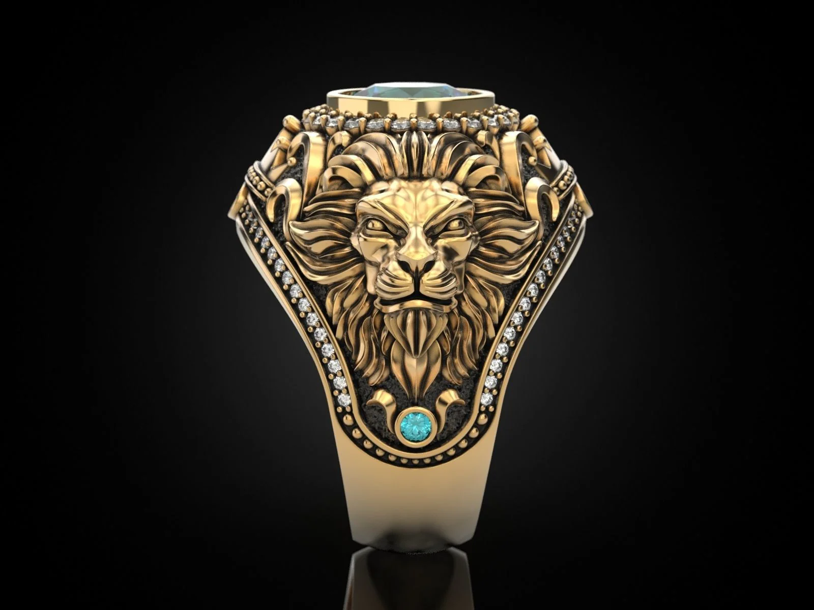 RARE PRINCE by CARAT SUTRA | Unique Designed 22k Gold plated Double Faced Lion Ring with Green Zircon Stone | 925 Sterling Silver Oxidized Ring | Men's Jewelry | With Certificate of Authenticity and 925 Hallmark - Image 5