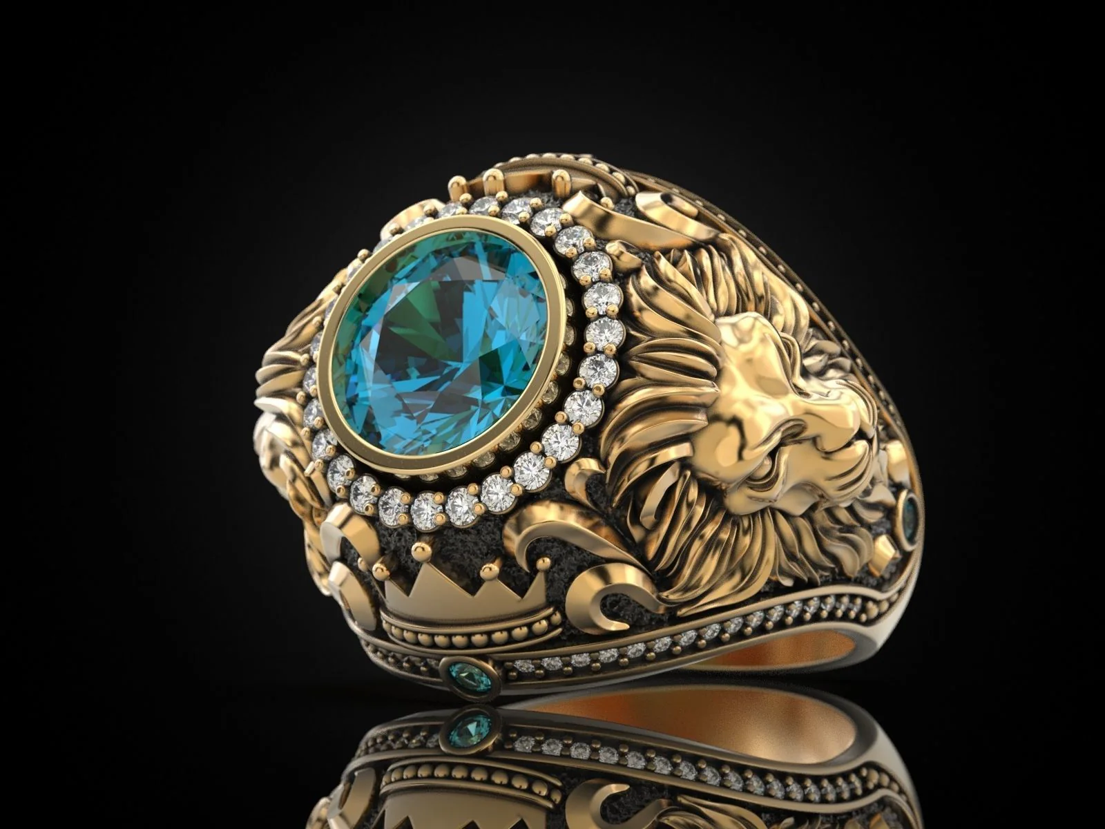 RARE PRINCE by CARAT SUTRA | Unique Designed 22k Gold plated Double Faced Lion Ring with Green Zircon Stone | 925 Sterling Silver Oxidized Ring | Men's Jewelry | With Certificate of Authenticity and 925 Hallmark - Image 7
