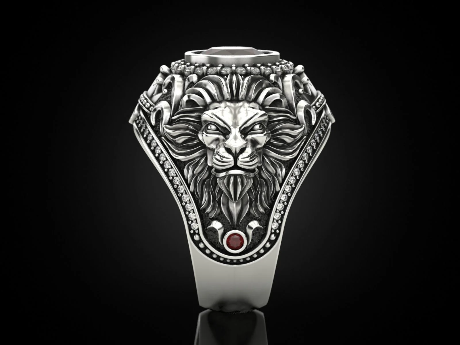 RARE PRINCE by CARAT SUTRA | Unique Designed Double Faced Lion Ring with Red Zircon Stone | 925 Sterling Silver Oxidized Ring | Men's Jewelry | With Certificate of Authenticity and 925 Hallmark - Image 4