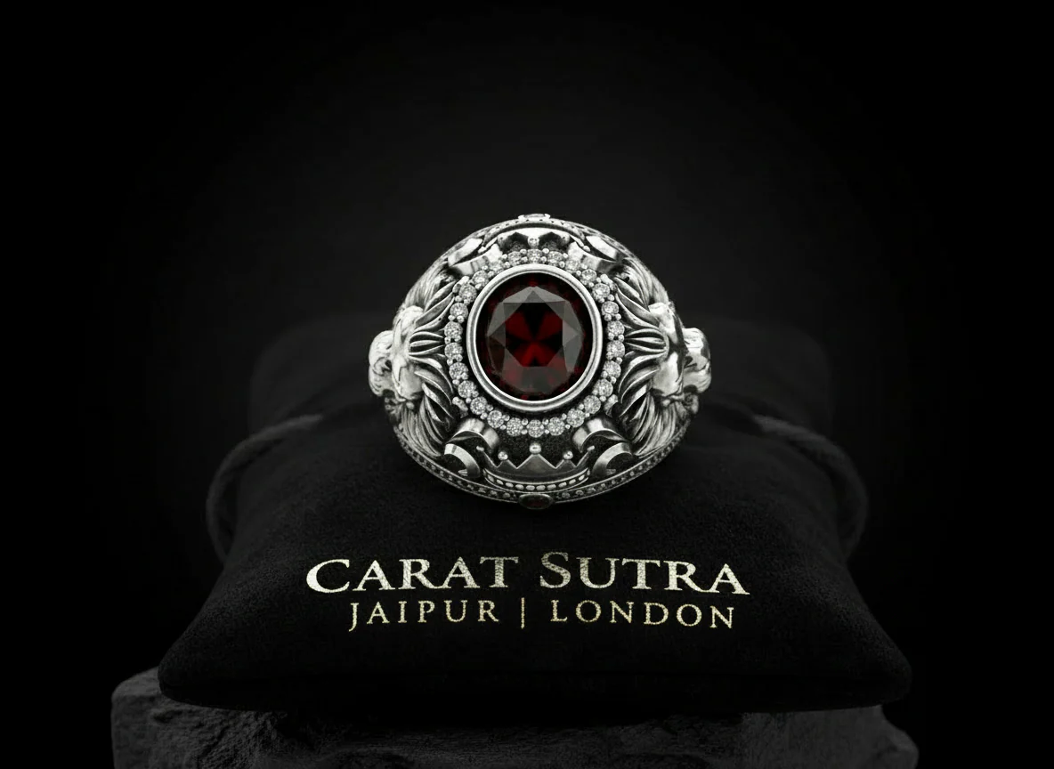 RARE PRINCE by CARAT SUTRA | Unique Designed Double Faced Lion Ring with Red Zircon Stone | 925 Sterling Silver Oxidized Ring | Men's Jewelry | With Certificate of Authenticity and 925 Hallmark - Image 5
