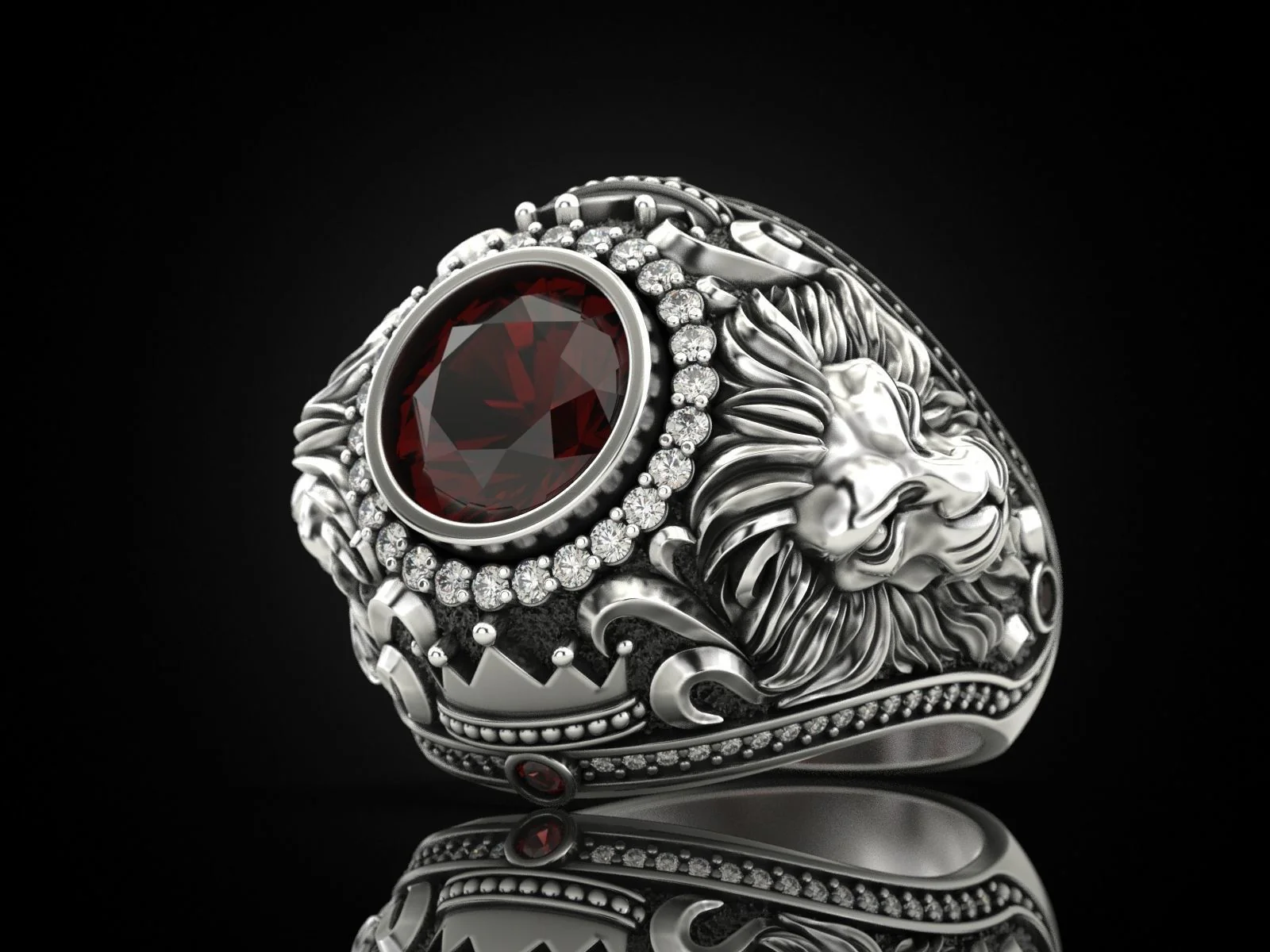 RARE PRINCE by CARAT SUTRA | Unique Designed Double Faced Lion Ring with Red Zircon Stone | 925 Sterling Silver Oxidized Ring | Men's Jewelry | With Certificate of Authenticity and 925 Hallmark - Image 6