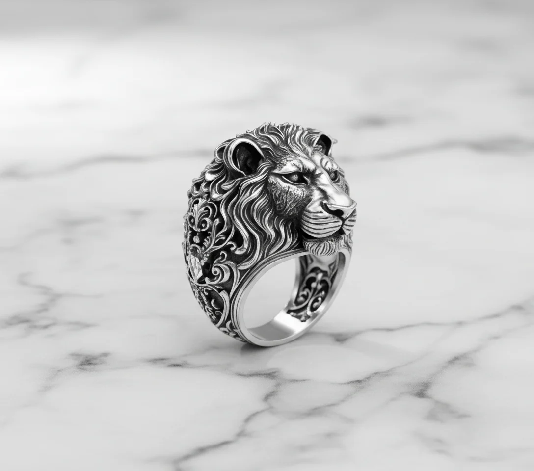 RARE PRINCE by CARAT SUTRA | Unique Designed 3D Lion Face Ring | 925 Sterling Silver Oxidized Ring | Men's Jewelry | With Certificate of Authenticity and 925 Hallmark - Image 2