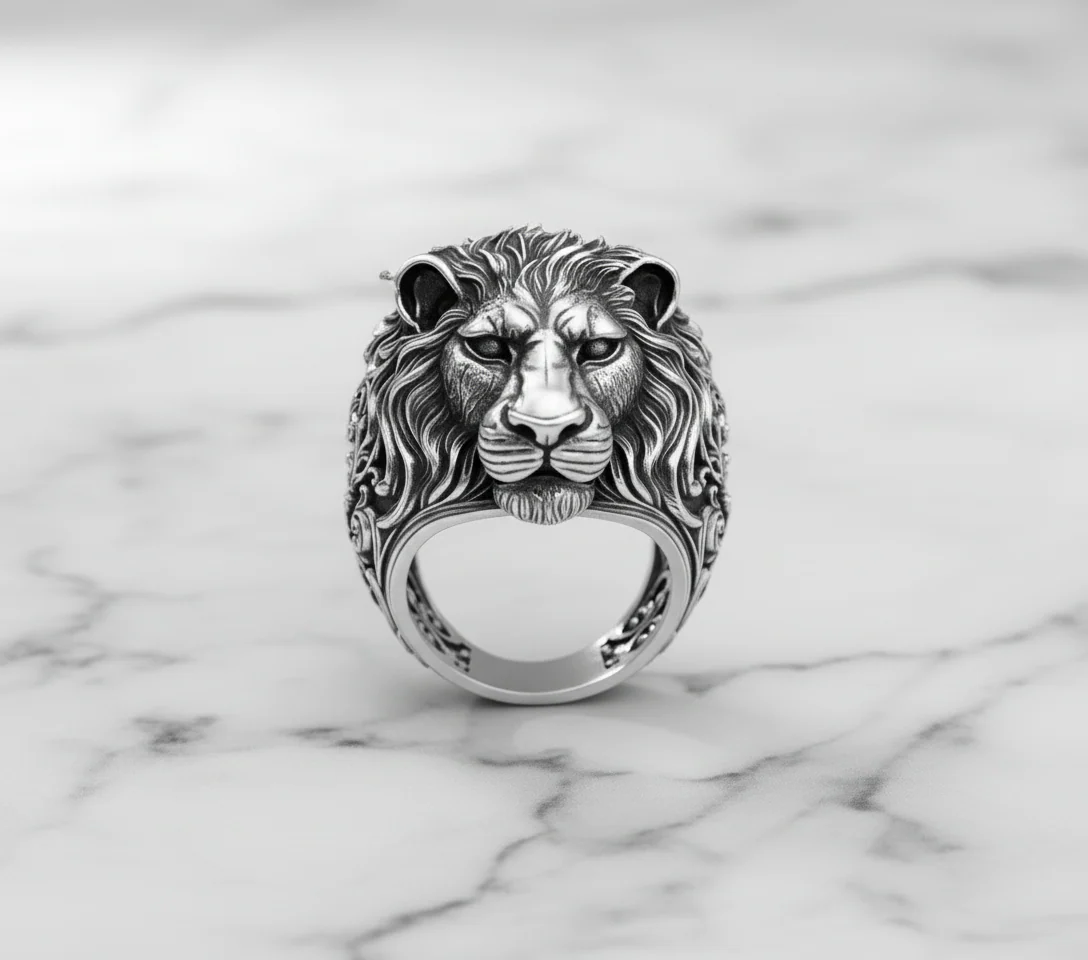 RARE PRINCE by CARAT SUTRA | Unique Designed 3D Lion Face Ring | 925 Sterling Silver Oxidized Ring | Men's Jewelry | With Certificate of Authenticity and 925 Hallmark - Image 3