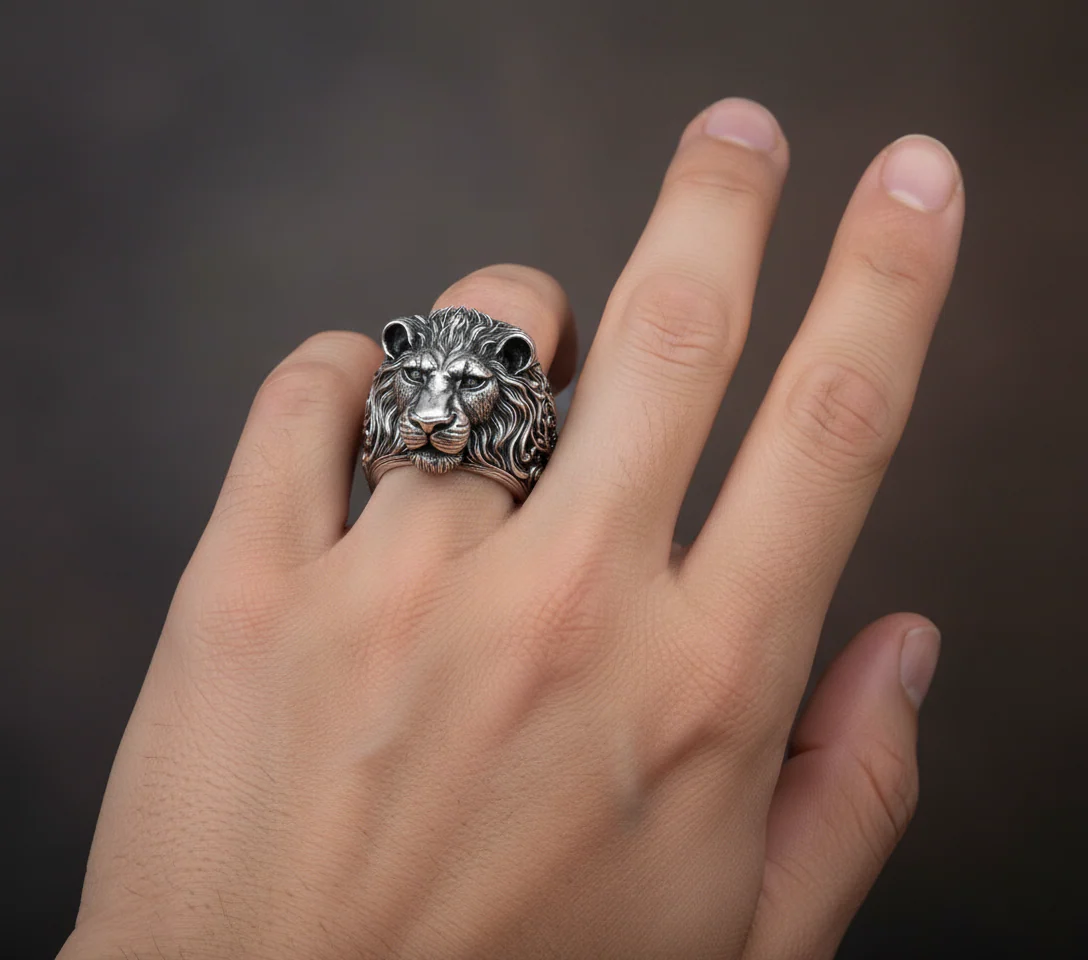RARE PRINCE by CARAT SUTRA | Unique Designed 3D Lion Face Ring | 925 Sterling Silver Oxidized Ring | Men's Jewelry | With Certificate of Authenticity and 925 Hallmark - Image 4