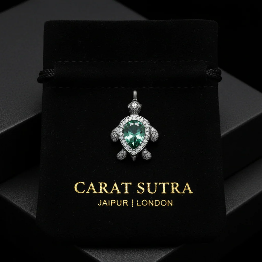 RARE PRINCE by CARAT SUTRA | Unique Designed Turtle Pendant with green onyx stone | 925 Sterling Silver Oxidized Pendant | With Certificate of Authenticity and 925 Hallmark - Image 3