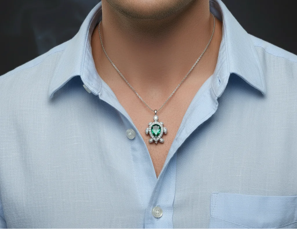 RARE PRINCE by CARAT SUTRA | Unique Designed Turtle Pendant with green onyx stone | 925 Sterling Silver Oxidized Pendant | With Certificate of Authenticity and 925 Hallmark - Image 4