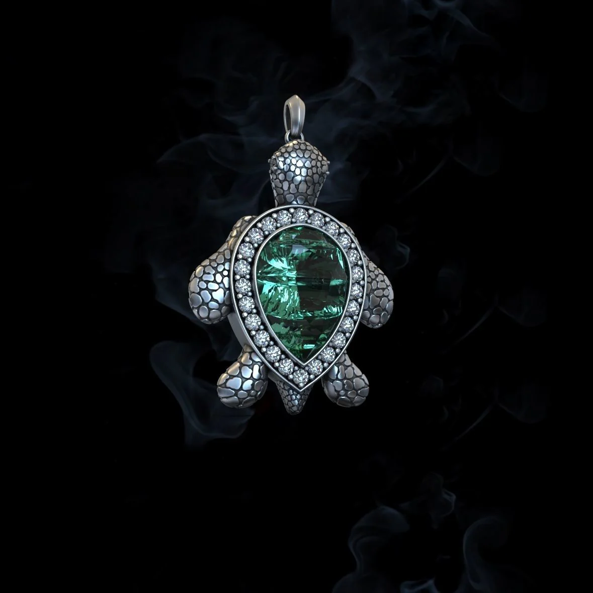 RARE PRINCE by CARAT SUTRA | Unique Designed Turtle Pendant with green onyx stone | 925 Sterling Silver Oxidized Pendant | With Certificate of Authenticity and 925 Hallmark - Image 5