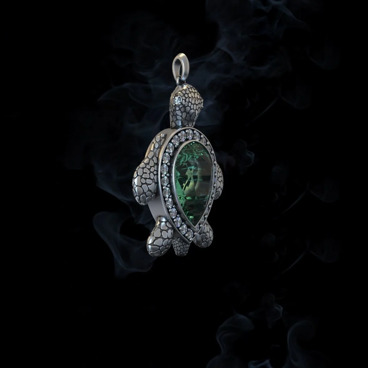 RARE PRINCE by CARAT SUTRA | Unique Designed Turtle Pendant with green onyx stone | 925 Sterling Silver Oxidized Pendant | With Certificate of Authenticity and 925 Hallmark - Image 6