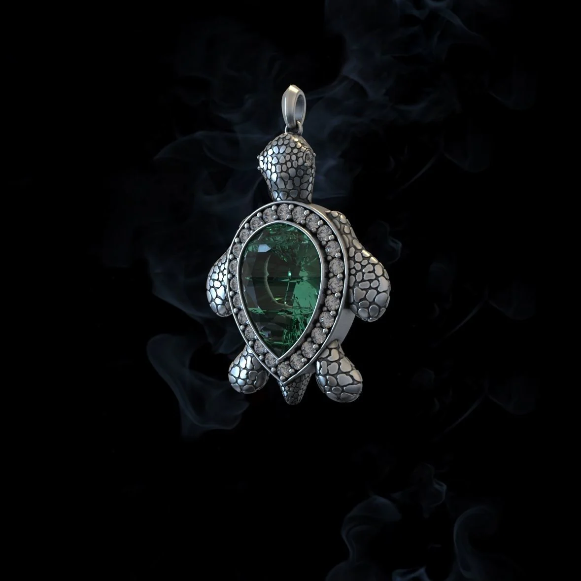 RARE PRINCE by CARAT SUTRA | Unique Designed Turtle Pendant with green onyx stone | 925 Sterling Silver Oxidized Pendant | With Certificate of Authenticity and 925 Hallmark - Image 7