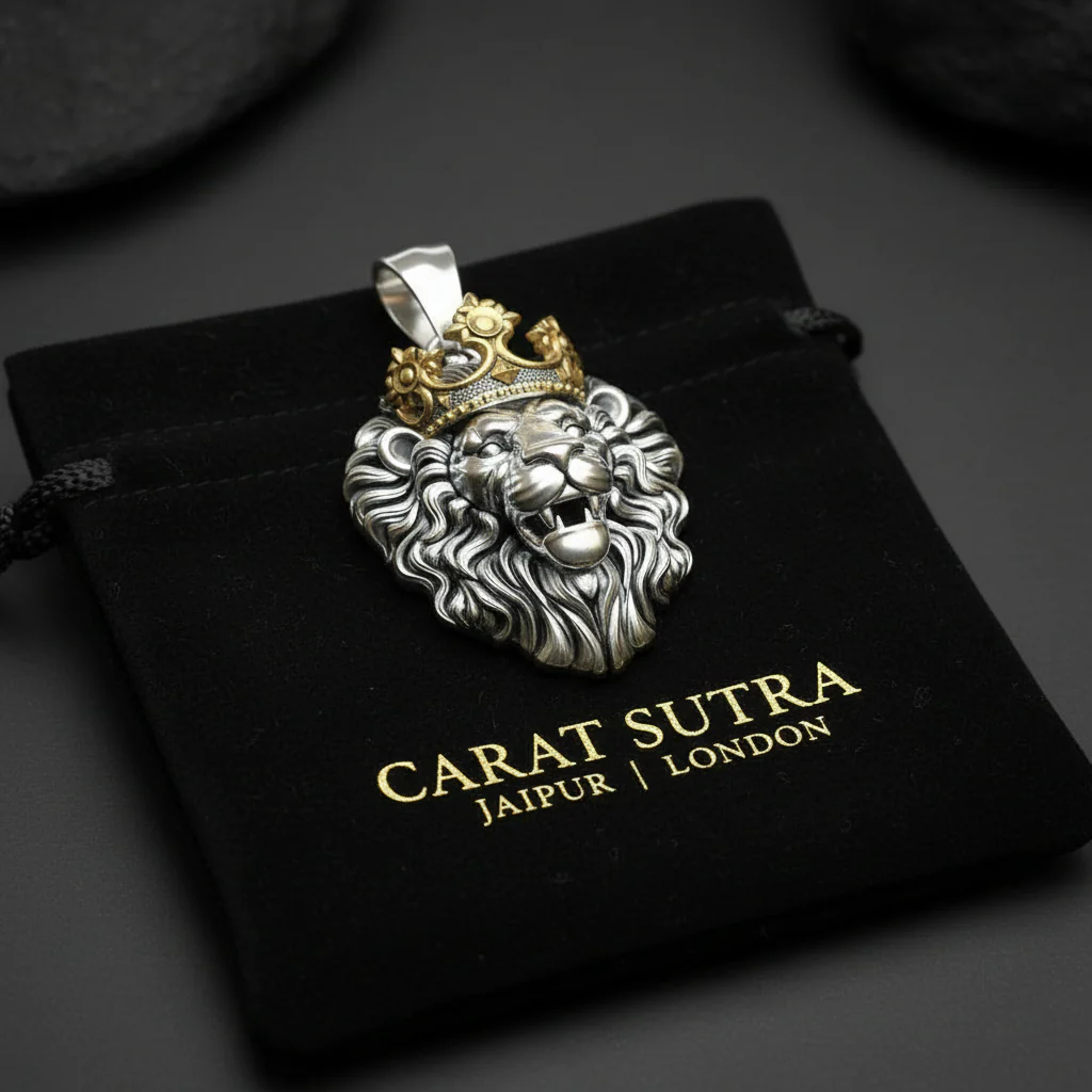 RARE PRINCE by CARAT SUTRA | Unique Designed Lion with Crown Pendant for Men | 925 Sterling Silver Oxidized Pendant | Men's Jewelry | With Certificate of Authenticity and 925 Hallmark - Image 2
