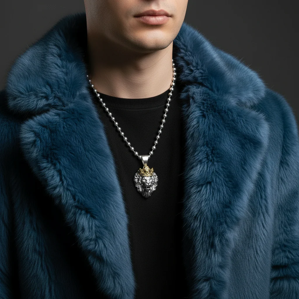 RARE PRINCE by CARAT SUTRA | Unique Designed Lion with Crown Pendant for Men | 925 Sterling Silver Oxidized Pendant | Men's Jewelry | With Certificate of Authenticity and 925 Hallmark - Image 3